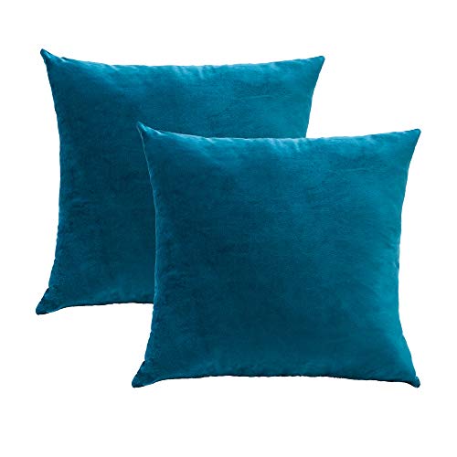Stellhome Pack of 2 Velvet Pillow Covers Square Big Decorative Cushion Covers for Bed Couch Sofa Bench, 24 x 24 inch (60 x 60 cm), Blue Green