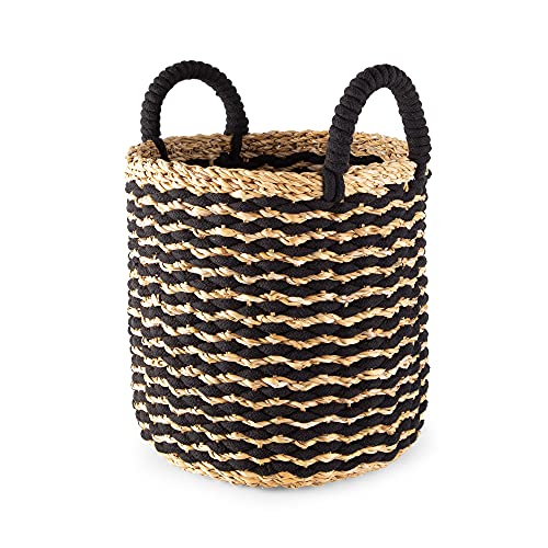 Compactor Natural Woven Seagrass Storage Basket L, Natural Brown/Black