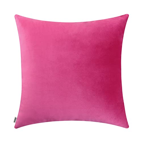 Jeneoo Comfy Soft Thick Velvet Throw Pillow Covers for Sofa Couch, Decorative Solid Square Cushion Cases for Bedroom Car (Hot Pink, 24 x 24 Inches, 1 Piece)
