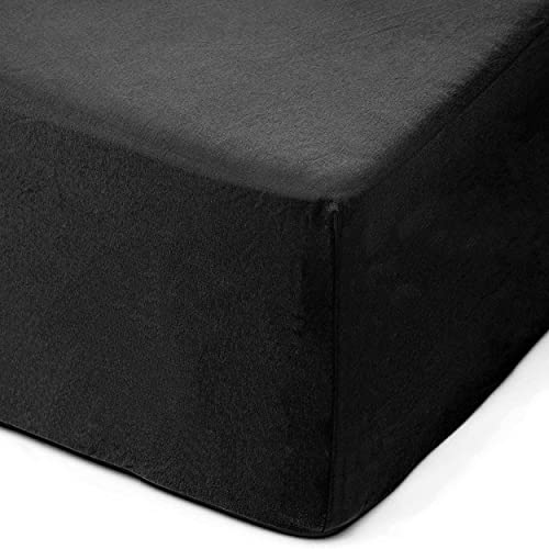 Amago - Fitted Sheet, 50 cm Pocket, 100 Percent Cotton, 120 x 200 cm - Black