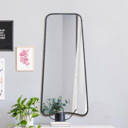 "MirrorOutlet The Coartans - Black Metal Isosceles Trapezoid Framed Rectangular Wall Mirror 48"" X 23"" (122CM X 58CM) Silvered Mirror Glass. Extra Large."