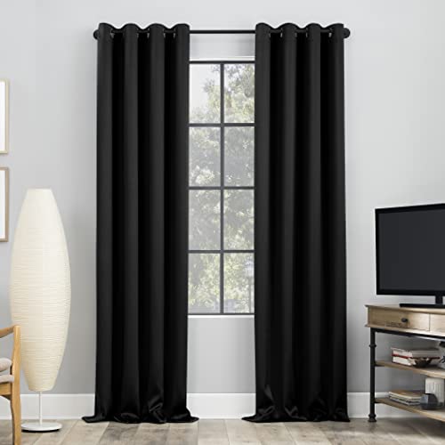 "Sun Zero Nordic 2-Pack Theater Grade Noise Reducing Extreme 100% Blackout Grommet Curtain Panel Pair, 52"" x 54, Black"