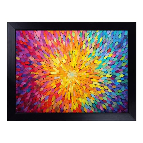 Lap Tray with Bean Bag Cushion, Mandala Flower Colour Field - Handmade in the UK, Raised Wooden Edge, Padded Cushion, Heat-Resistant Wipe-Clean Surface, for Meals, Laptops and Crafts