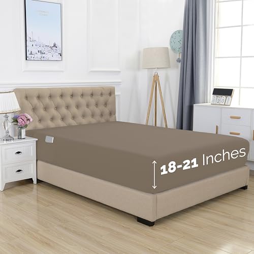 Elegant Comfort 1500 Premium Hotel Quality 18-21 Inches Deep - Extra Deep Pocket Single Fitted Sheet for High Mattress, Luxury and Softest, Smart Pocket - Wrinkle Free, King, Taupe