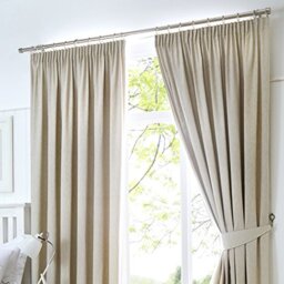 "Fusion Natural Pencil Pleat Curtains W46 x L72"" (117x183cm) – 100% Cotton Thermal & Blackout Drapes – Cream Light Beige Panels for Bedroom, Living Room & Door – Window Treatment – Home Decor"