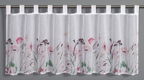 Gardinia Dolly Voile Bistro Curtain with All-Over Floral Print, White, 135 x 245 cm