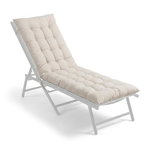Relaxdays Padded Quilted Garden Bench Cushion with Ties, 160x50 cm, Beige Outdoor Seat Pad