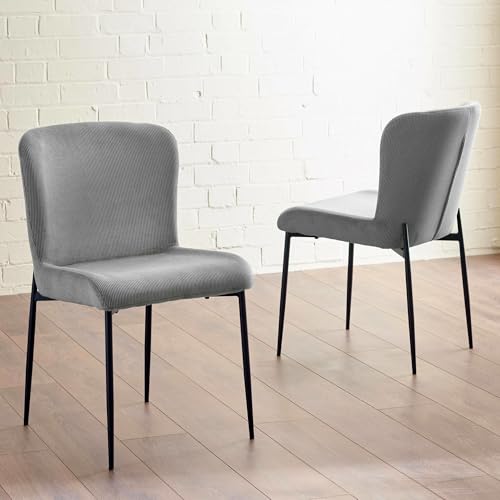 Julian Bowen Leonie Dining Chairs – Set of 2 Velvet Kitchen Chairs with Black Metal Legs, Modern Armless Upholstered Seat – Grey