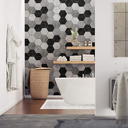 Ambiance Sticker Self-Adhesive Decorative Wall Decal Cement Tile for Bathroom and Kitchen Marbre D'Antan - Pack of 28 Stickers of 15 x 13.5 cm