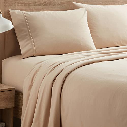 Sweet Home Collection Flannel Sheets Warm and Cozy Deep Pocket Breathable All Season Bedding Set with Fitted, Flat and Pillowcases, Full, Beige