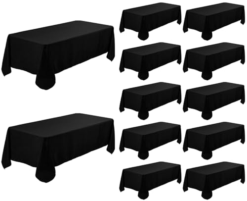 Fivenl 12 Pack Black Tablecloth 60 x 102 Inch, Bulk 6 Foot Rectangle Table Clothes, Washable Polyester Fabric Table Covers for Wedding, Party, Reception, Banquet