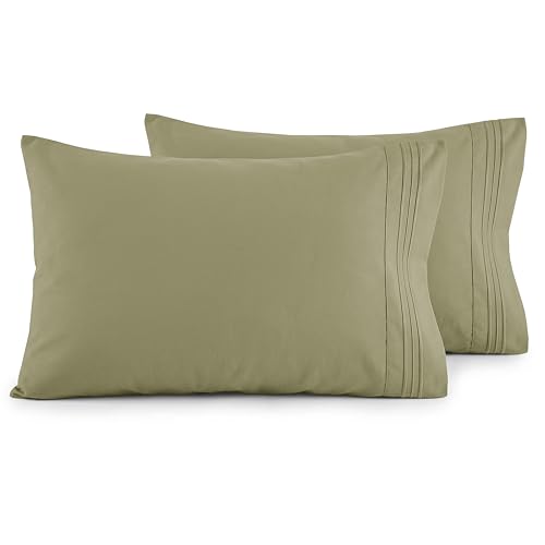 Elegant Comfort Luxury Ultra-Soft 2-Piece Pillowcase Set - 1500 Premium Hotel Quality Microfiber Double Brushed - Wrinkle Resistant, Standard/Queen, Sage/Green