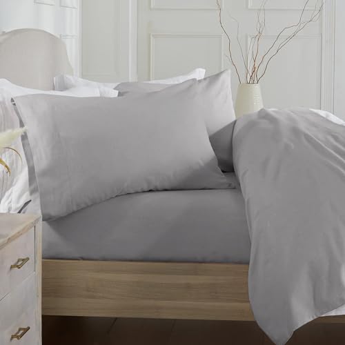 Market & Place 100% Turkish Cotton Flannel Sheet Set - 4 Piece Deep Pocket Solid Cozy Winter Bed Sheets - Double Brushed for Extra Softness & Comfort - Chalet Collection (King, Dark Grey)