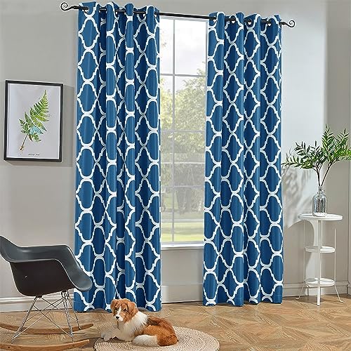 Melodieux Moroccan Fashion Room Darkening Blackout Grommet Top Curtains for Living Room, 52 by 84 Inch, Navy (1 Panel)