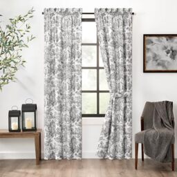 Ellis Curtain Victoria Park Toile 68-Inch-by-72 Inch Tailored Panel Pair with Tiebacks, Black