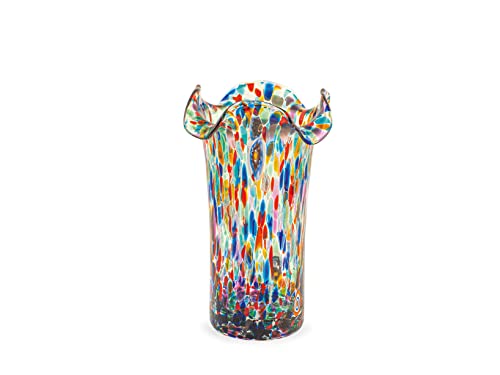 H&h Venetian Scalloped Glass Vase, 20 cm, Made in Italy Multi-coloured