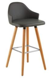 Premier Housewares Bar Stool, Counter Height Stools For Kitchen, Wood & Leather, w48 x d46 x h92cm - Grey