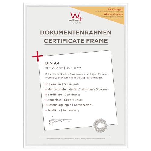 walther Design Picture Frame White 21 x 29,7 cm (DIN A4) with Art Glass Double Pack, New Lifestyle Plastic Frame KVX130WD