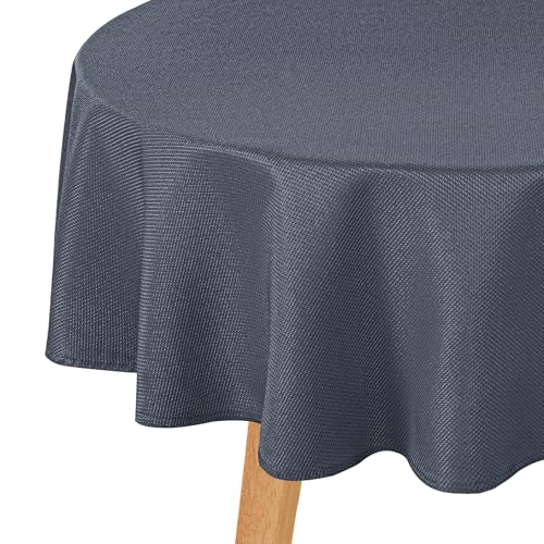 Hiasan Round Textured Tablecloth 60 Inch - Waterproof Spillproof Antiwrinkle Jacquard Table Cloth, Decorative Polyester Table Cover for Kitchen, Outdoor Picnic, Holiday and Parties, Dark Grey