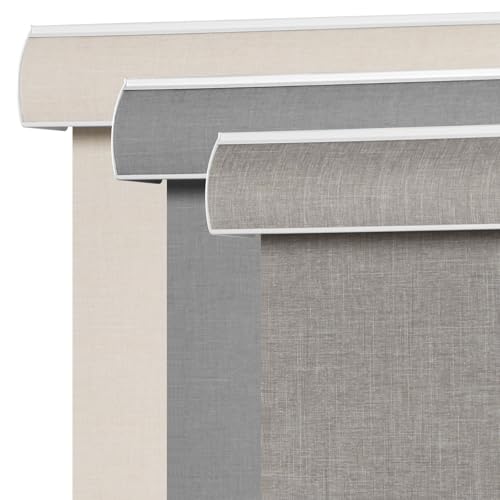 "SEEYE Blackout Roller Shades for Windows, Cordless, Roller Blinds, Linen Fabric Window Blinds, Thermal Insulated Fabric UV Protection, Room Darkening Shades for Home,Office (Line Brown, 33"" W x 72"" H)"