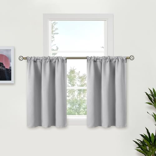 BGment Light Grey Blackout Curtains, 30 inches (76.2 cm) long, for Kitchen, Caf??, Window, Half Window Curtains with Rod Pocket, Small Curtain, Privacy for RV, Bathroom, 2 Panels, 34 x 30 inches (86.4
