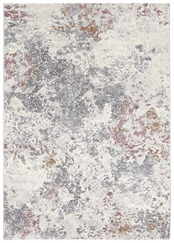 Elle Decor Fontaine Short Pile Rug, Cream Grey Raspberry, 120x170 cm