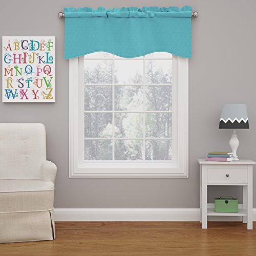 "Eclipse Modern Scalloped Valance Rod Pocket Window Curtain for Kitchen or Bathroom, Polyester Fabric, Turquoise, 18"" W x 42"" L (Pack of 1)"