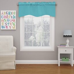 "Eclipse Modern Scalloped Valance Rod Pocket Window Curtain for Kitchen or Bathroom, Polyester Fabric, Turquoise, 18"" W x 42"" L (Pack of 1)"