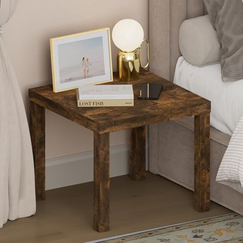 Furinno CLASSIC Night Stand, Square Nightstand with 4.58cm Thick Tabletop, Side Table, End Table, Bedside Table, for Living Room, Bedroom, Amber Pine