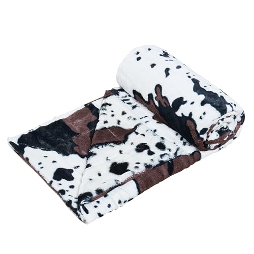 "Home Soft Things Cow Print Blanket Throws Animal Black White Brown Throw for Chair Bedroom Living Room Sofa Couch Bed Outdoor Double Sided Faux Fur Fleece Soft Cozy Throw Blanket, 50"" x 60"""