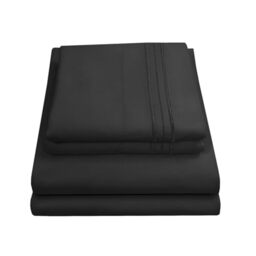 Sweet Home Collection Luxury Bedding Set with Flat, Fitted Sheet, 2 Pillow Cases, Microfiber, Black, King