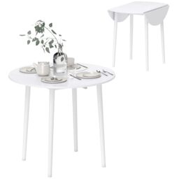HOMCOM Folding Dining Table for 4 Round Drop Leaf Table, Modern, White