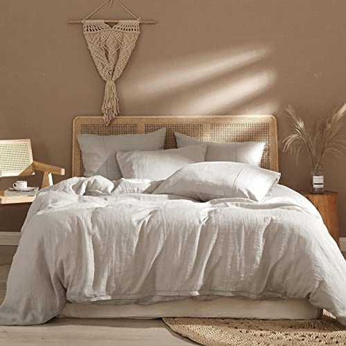 Ivellow Pure Linen Duvet Cover Set 100% Washed French Flax Natural Linen, Queen, 3 Pcs Soft Breathable Moisture Wicking Comfy Cooling Duvet Cover Set-1 Linen Queen Duvet Cover 2 Pillowcases