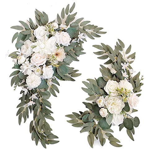 BMQDSM Artificial Wedding Arch Flowers Kit(Pack of 2) for Wedding Decor Ceremony and Reception Backdrop Decoration (White)
