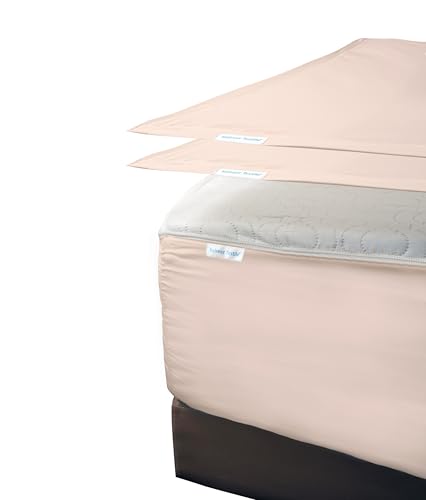 "Zip On Fitted Sheet Twin Size Blush Color 600 TC Cotton 18"" Deep - 1 Base + 2 Top Sheets, Zipper Fitted Sheet, Up to 18"" Deep Pocket, 39""x75"", Easy to Change & Install, Blush"