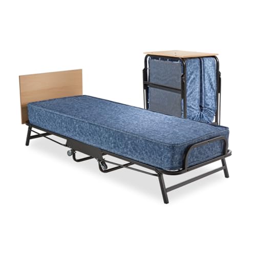 JAY-BE Crown Windermere Folding Bed with Waterproof Deep Sprung Mattress, Steel, Black, Anti-Microbial, Single size