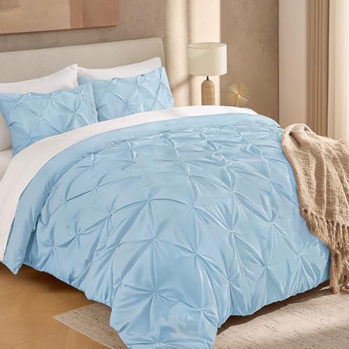 "Andency Twin Pinch Pleat Comforter Set (66""x90""),3 Piece Lightweight Pintuck Bedding Comforters & Sets, Fluffy Down Alternative Comforter with 2 Pillow Shams for All Season,White"