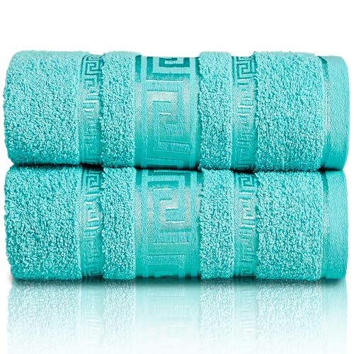 GC GAVENO CAVAILIA Extra Large Jumbo Bath Sheets Greek Towels for Bathroom - 2 Piece Super Absorbent Quick Dry Towel, 100% Egyptian Cotton Soft Fluffy Luxury Bath Towel Spa & Hotel (90x180cm),Aqua