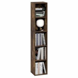 Furinno FULDA 5-Tier Tall Narrow Bookshelf, Standing Bookcase with 25.4 cm Width Storage Shelf, 23.6 x 24.9 x 131.8 cm, for Organization Storage, for Living Room, Bedroom, Home Office, Amber Pine