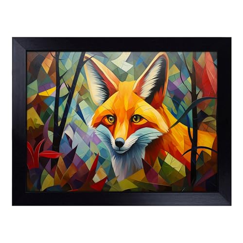 Lap Tray with Bean Bag Cushion, Fox Orphism - Handmade in the UK, Raised Wooden Edge, Padded Cushion, Heat-Resistant Wipe-Clean Surface, for Meals, Laptops and Crafts