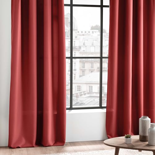 Douceur d'Intérieur, Essentiel Tab-Top Curtain 140 x 260 cm Pomegranate Polyester