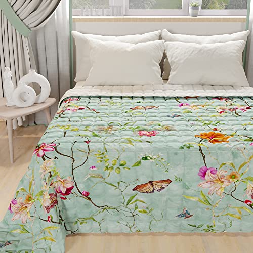 PETTI Artigiani Italiani - Summer Bedspread 220 x 260 cm 100 g/m² Double Face, Spring Quilt, Light Quilt, Spring Aquamarine, 100% Made in Italy