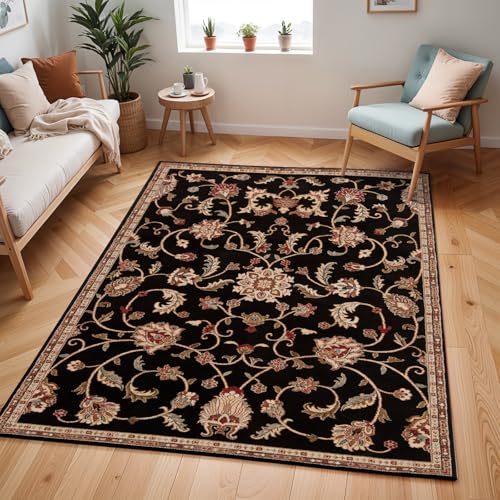 Livabliss Bekuri Oissy Vintage - Area Living Room 160x230 cm, Dining Floor, Kitchen, Traditional Multicoloured Boho Style, Easy Care Pile, Bohemian Large, Black, Brown, Red