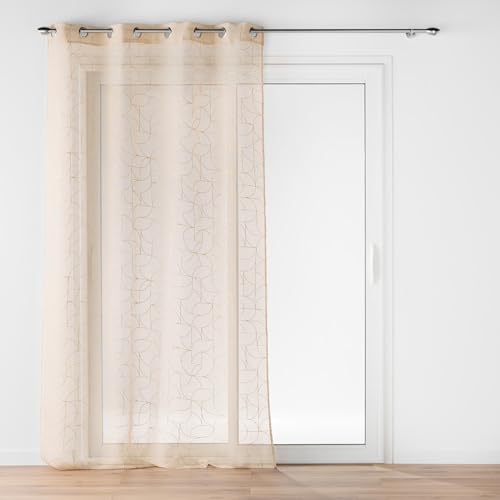 Douceur d'Intérieur, Luxor Net Curtain with Eyelets 140 x 280 cm Beige Metallic Print Sandblasted Voile