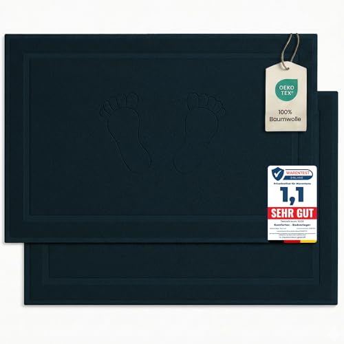 Komfortec Bath Mat Set, 2-Piece Terry Towelling Shower Mat, Washable Shower Mat & Bath Mat, 800 g/m² & 100% Cotton, Absorbent & Quick Drying, 50 x 80 cm, Petrol