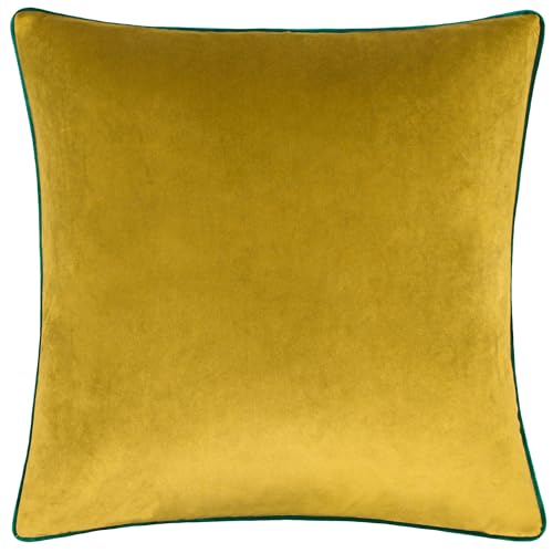 furn. Meridian Feather Filled Cushion – Luxury Contrast Piped Velvet Decorative Pillow (Moss/Emerald - 45x45cm)