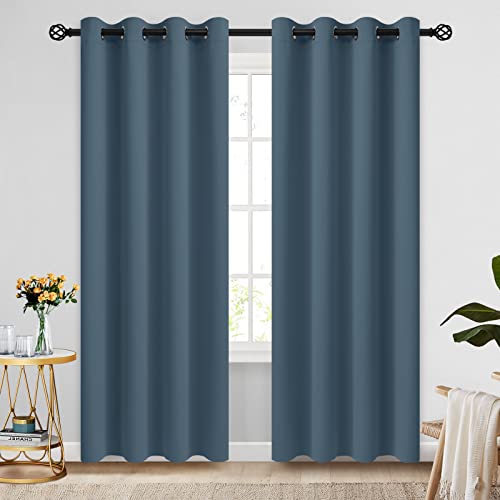 COSVIYA Blackout Curtains Stone Blue Window Treatments with Grommet Top Room Darkening Curtain Set of 2 Panels Thick Polyester Insulated Thermal Drapes for Bedroom/Living Room,52x84 inches