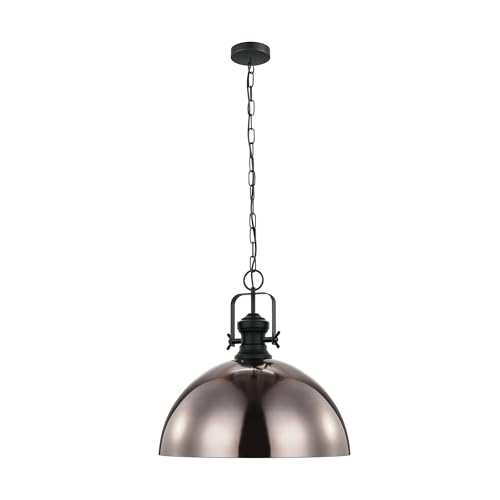 EGLO Combwich Pendant Light 1 Bulb Industrial Vintage Retro Steel Pendant Light in Black Cream Dining Table Lamp Living Room Lamp Hanging with E27 Socket Diameter 53 cm