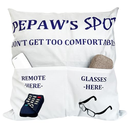 CYMROK Pepaw Gifts, 2-Pocket 2-Sided Pepaw Pillow Covers 18x18 Inch, Fathers Day Birthday Christmas Stocking Stuffers Thanksgiving Day Gifts for Grandpa