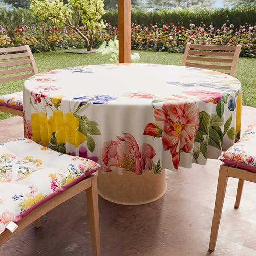 PETTI Artigiani Italiani - Anti-Stain Round Microfibre Tablecloth (Diameter 120 cm), Kitchen Table Cover for Round Table, Floral Design 30, 100% Made in Italy